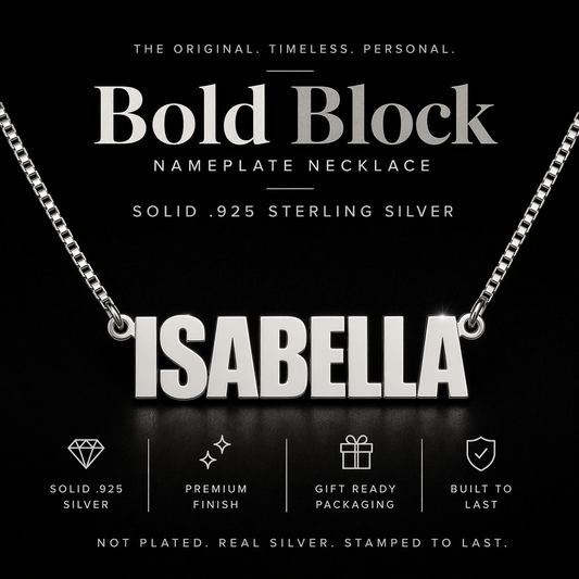 Custom Sterling Silver Nameplate Necklace • Bold Block Font Personalized Name Jewelry