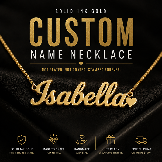 Classic Script Nameplate Necklace — Solid 14K Gold