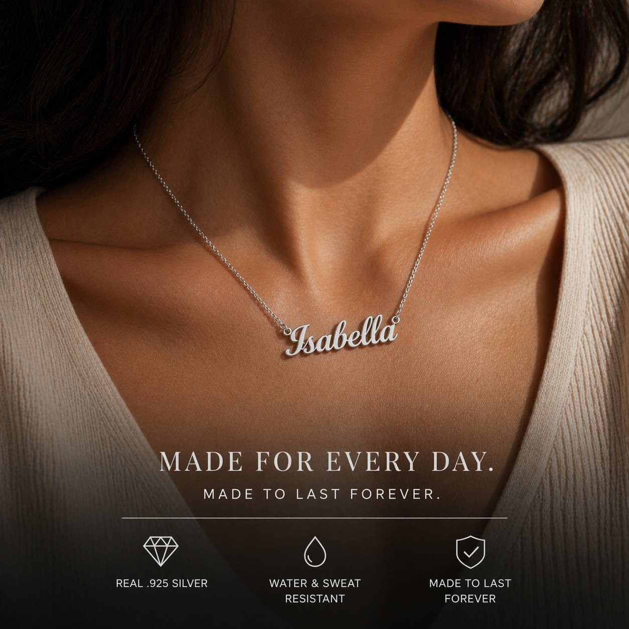 Custom Sterling Silver Nameplate Necklace • Bold Block Font Personalized Name Jewelry