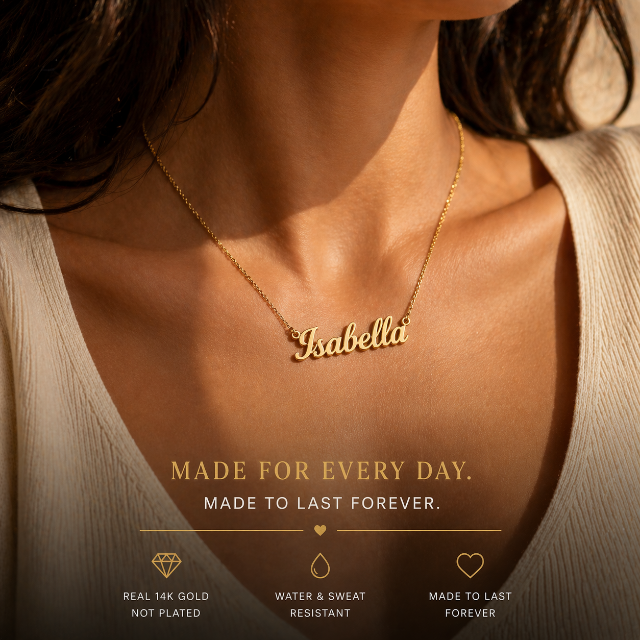 Classic Script Nameplate Necklace — Solid 14K Gold