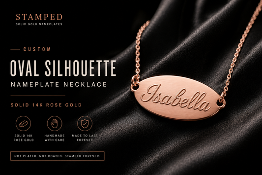 Custom Oval Nameplate Necklace • Solid 14K Rose Gold Personalized Jewelry