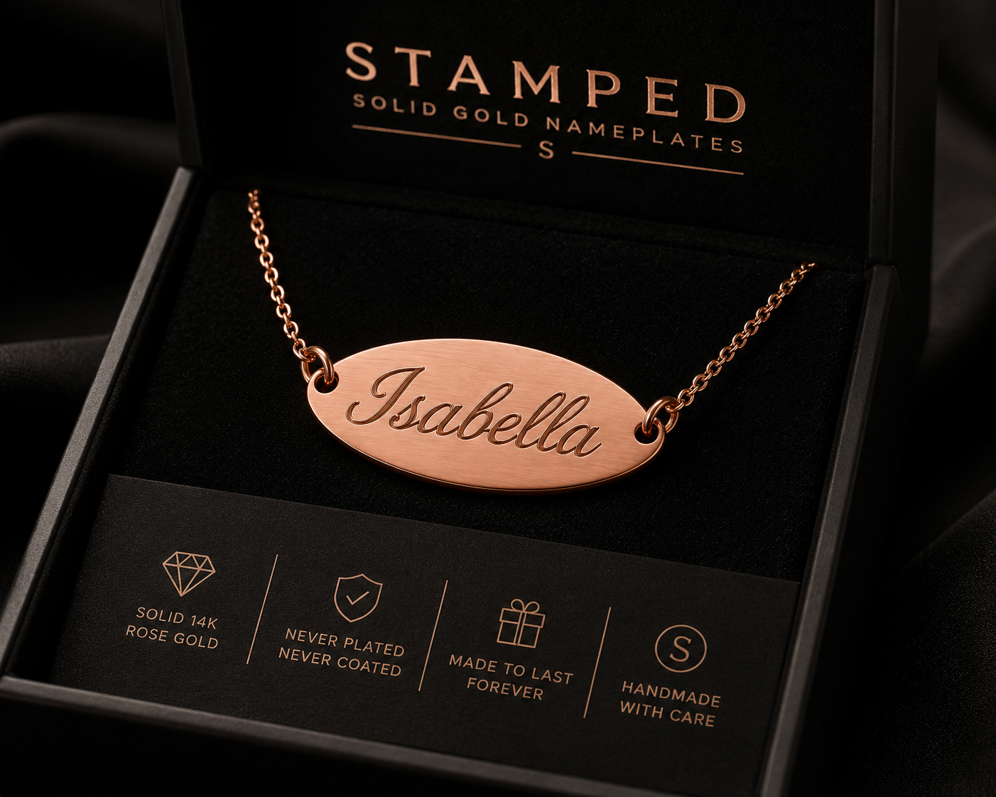 Custom Oval Nameplate Necklace • Solid 14K Rose Gold Personalized Jewelry
