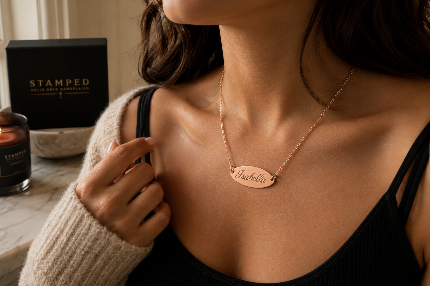 Custom Oval Nameplate Necklace • Solid 14K Rose Gold Personalized Jewelry